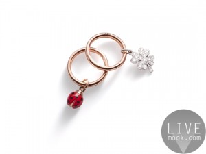 Dodo brise rings in rose gold with four leaf clover and ladybug charms